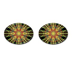 Kaleidoscope Flower Mandala Art Black Yellow Orange Red Cufflinks (oval) by yoursparklingshop