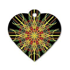 Kaleidoscope Flower Mandala Art Black Yellow Orange Red Dog Tag Heart (one Side) by yoursparklingshop