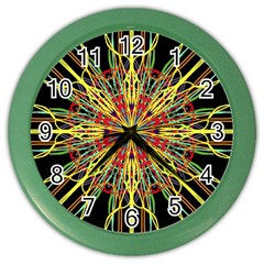 Kaleidoscope Flower Mandala Art Black Yellow Orange Red Color Wall Clocks by yoursparklingshop