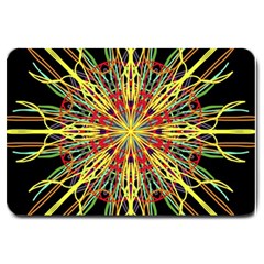 Kaleidoscope Flower Mandala Art Black Yellow Orange Red Large Doormat  by yoursparklingshop