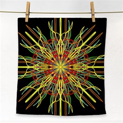 Kaleidoscope Flower Mandala Art Black Yellow Orange Red Face Towel by yoursparklingshop