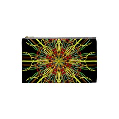 Kaleidoscope Flower Mandala Art Black Yellow Orange Red Cosmetic Bag (small)  by yoursparklingshop