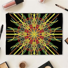 Kaleidoscope Flower Mandala Art Black Yellow Orange Red Cosmetic Bag (xl) by yoursparklingshop