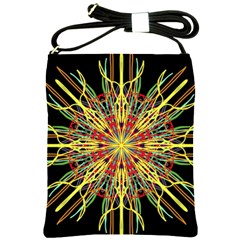 Kaleidoscope Flower Mandala Art Black Yellow Orange Red Shoulder Sling Bags by yoursparklingshop