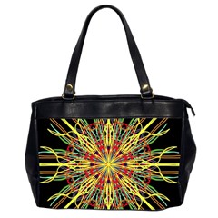 Kaleidoscope Flower Mandala Art Black Yellow Orange Red Office Handbags (2 Sides)  by yoursparklingshop