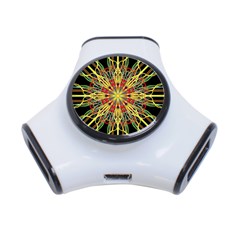 Kaleidoscope Flower Mandala Art Black Yellow Orange Red 3-port Usb Hub by yoursparklingshop