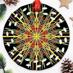 Kaleidoscope Flower Mandala Art Black Yellow Orange Red Ornament (round Filigree)  by yoursparklingshop