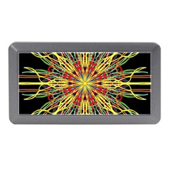 Kaleidoscope Flower Mandala Art Black Yellow Orange Red Memory Card Reader (mini) by yoursparklingshop