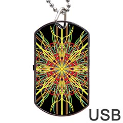 Kaleidoscope Flower Mandala Art Black Yellow Orange Red Dog Tag Usb Flash (two Sides)  by yoursparklingshop