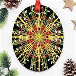 Kaleidoscope Flower Mandala Art Black Yellow Orange Red Oval Filigree Ornament (2-Side)  Front