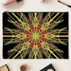 Kaleidoscope Flower Mandala Art Black Yellow Orange Red Cosmetic Bag (xxxl)  by yoursparklingshop