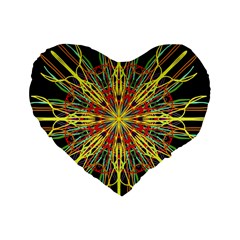 Kaleidoscope Flower Mandala Art Black Yellow Orange Red Standard 16  Premium Heart Shape Cushions by yoursparklingshop