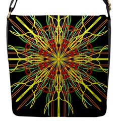 Kaleidoscope Flower Mandala Art Black Yellow Orange Red Flap Messenger Bag (s) by yoursparklingshop