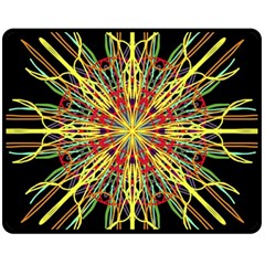 Kaleidoscope Flower Mandala Art Black Yellow Orange Red Double Sided Fleece Blanket (medium)  by yoursparklingshop