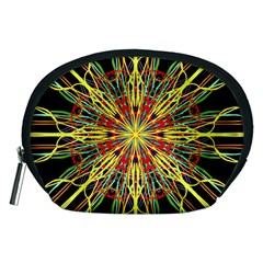 Kaleidoscope Flower Mandala Art Black Yellow Orange Red Accessory Pouches (medium)  by yoursparklingshop