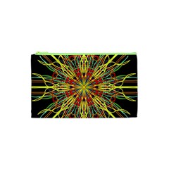 Kaleidoscope Flower Mandala Art Black Yellow Orange Red Cosmetic Bag (xs) by yoursparklingshop