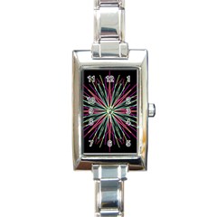 Pink Turquoise Black Star Kaleidoscope Flower Mandala Art Rectangle Italian Charm Watch by yoursparklingshop