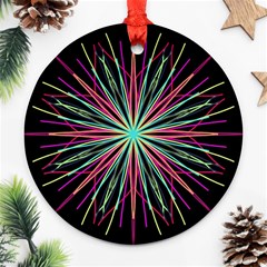 Pink Turquoise Black Star Kaleidoscope Flower Mandala Art Ornament (round)  by yoursparklingshop