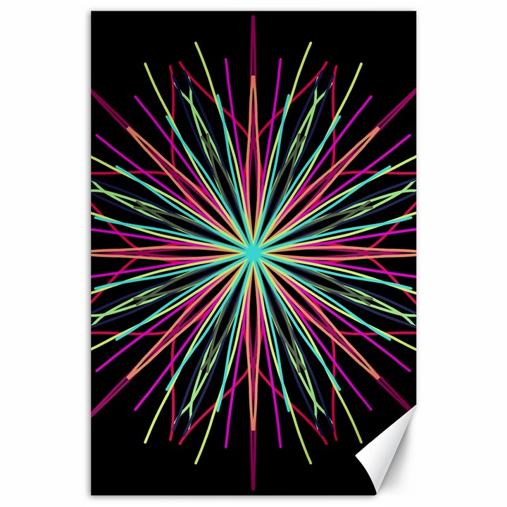 Pink Turquoise Black Star Kaleidoscope Flower Mandala Art Canvas 24  x 36 