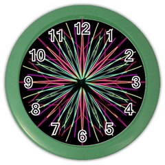 Pink Turquoise Black Star Kaleidoscope Flower Mandala Art Color Wall Clocks by yoursparklingshop