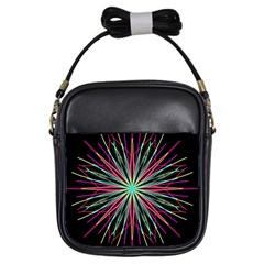 Pink Turquoise Black Star Kaleidoscope Flower Mandala Art Girls Sling Bags by yoursparklingshop