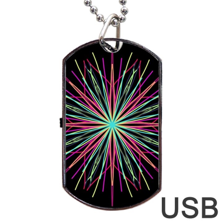 Pink Turquoise Black Star Kaleidoscope Flower Mandala Art Dog Tag USB Flash (Two Sides) 