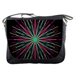 Pink Turquoise Black Star Kaleidoscope Flower Mandala Art Messenger Bags by yoursparklingshop