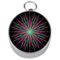 Pink Turquoise Black Star Kaleidoscope Flower Mandala Art Silver Compasses by yoursparklingshop