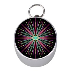 Pink Turquoise Black Star Kaleidoscope Flower Mandala Art Mini Silver Compasses by yoursparklingshop