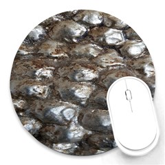 Festive Silver Metallic Abstract Art Round Mousepads by yoursparklingshop