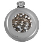 Festive Silver Metallic Abstract Art Round Hip Flask (5 oz) Front