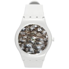 Festive Silver Metallic Abstract Art Round Plastic Sport Watch (m) by yoursparklingshop