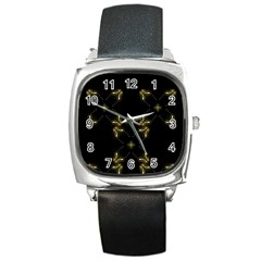 Festive Black Golden Lights  Square Metal Watch by yoursparklingshop