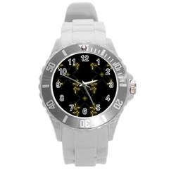 Festive Black Golden Lights  Round Plastic Sport Watch (l) by yoursparklingshop