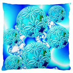 Blue Ice Crystals, Abstract Aqua Azure Cyan Large Flano Cushion Case (one Side) by DianeClancy