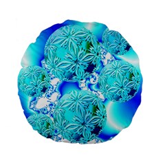 Blue Ice Crystals, Abstract Aqua Azure Cyan Standard 15  Premium Flano Round Cushions by DianeClancy