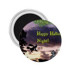 Happy Halloween Night Witch Flying 2 25  Magnets by canvasngiftshop