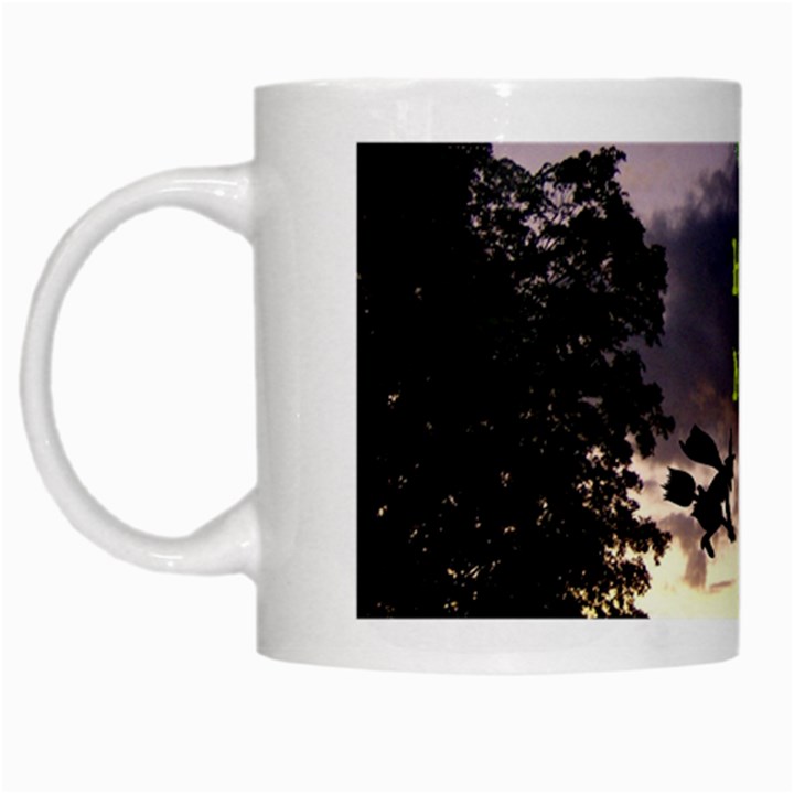 Happy Halloween Night Witch Flying White Mugs