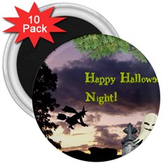 Happy Halloween Night Witch Flying 3  Magnets (10 Pack)  by canvasngiftshop