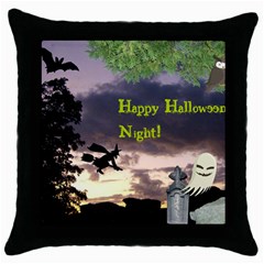 Happy Halloween Night Witch Flying Throw Pillow Case (black) by canvasngiftshop