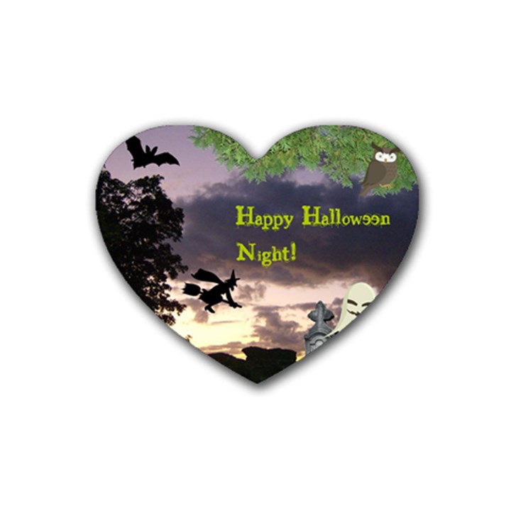 Happy Halloween Night Witch Flying Heart Coaster (4 pack) 