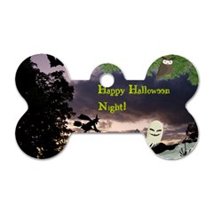 Happy Halloween Night Witch Flying Dog Tag Bone (one Side) by canvasngiftshop