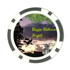 Happy Halloween Night Witch Flying Poker Chip Card Guards (10 Pack)  by canvasngiftshop