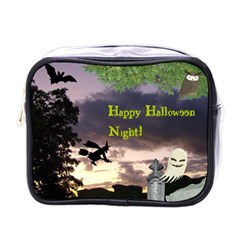 Happy Halloween Night Witch Flying Mini Toiletries Bags by canvasngiftshop