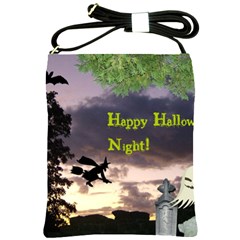 Happy Halloween Night Witch Flying Shoulder Sling Bags by canvasngiftshop