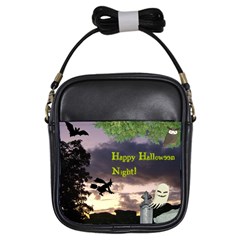 Happy Halloween Night Witch Flying Girls Sling Bags by canvasngiftshop