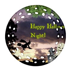 Happy Halloween Night Witch Flying Ornament (round Filigree)  by canvasngiftshop