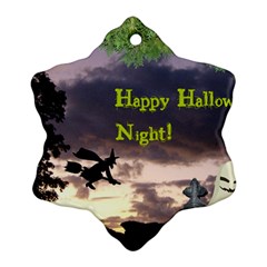 Happy Halloween Night Witch Flying Snowflake Ornament (2-side) by canvasngiftshop