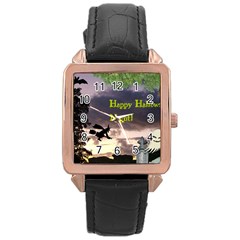 Happy Halloween Night Witch Flying Rose Gold Leather Watch  by canvasngiftshop