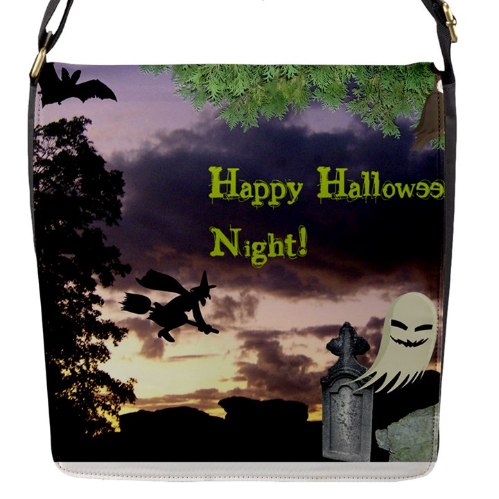 Happy Halloween Night Witch Flying Flap Messenger Bag (S)